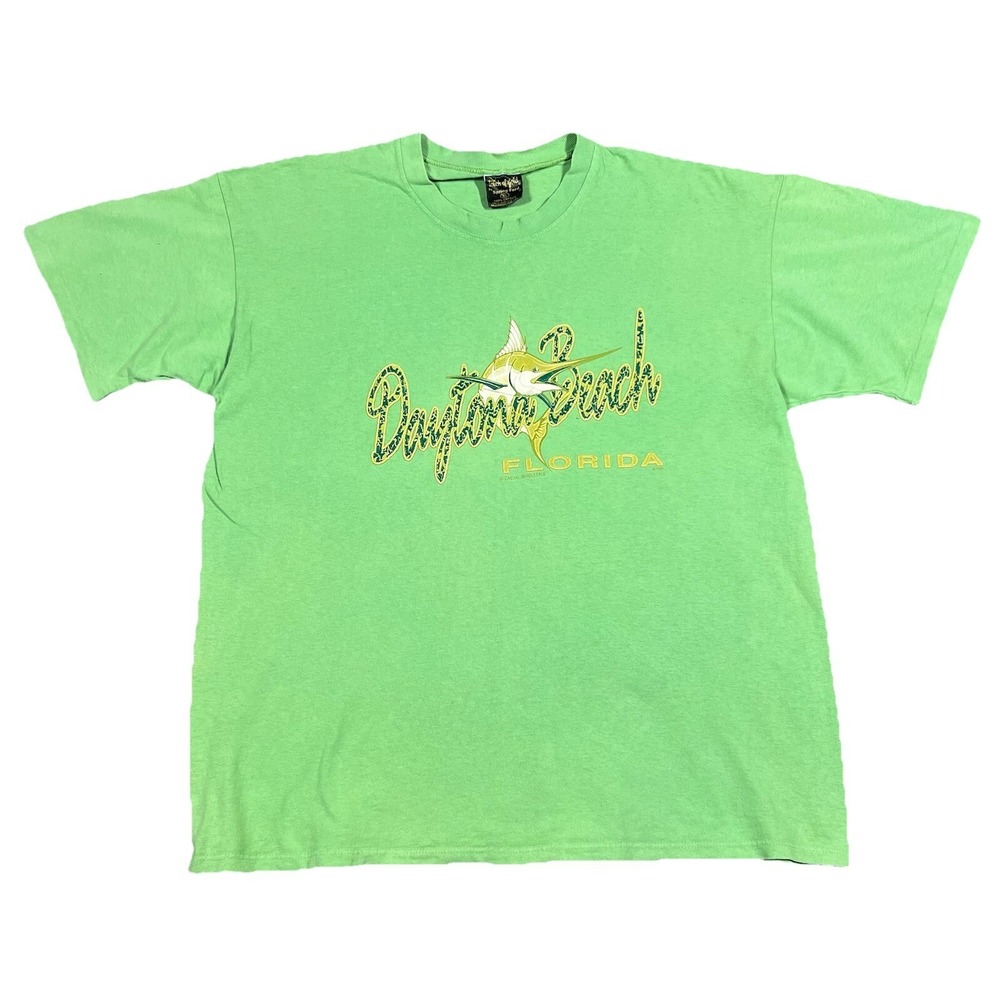 Vintage 1990 Fishing XL Shirt Swordfish Faded Yellow Single Stitch Daytona Beach